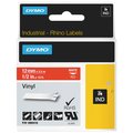 Dymo Rhino Permanent Vinyl Industrial Label Tape, 0.5" x 18 ft, Red/White Print 1805416